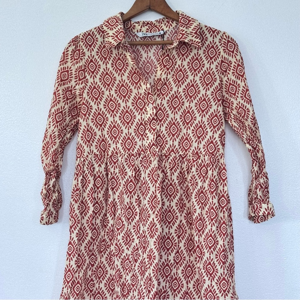 NWOT Zara Printed Midi Long Sleeve Ruffled Sundress Sz S - Picture 5 of 12